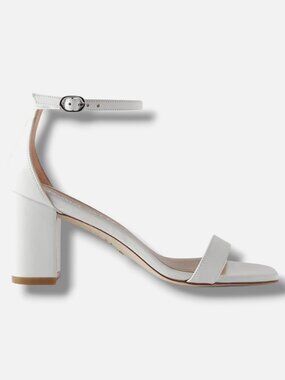 Stuart Weitzman Women's White Nudistcurve 75 Block Sandals Shoes Size 7B